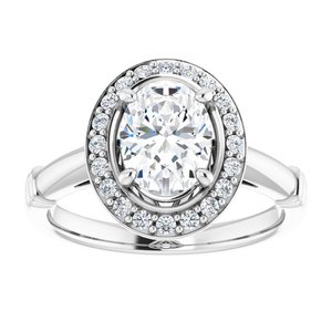 14K White 8x6 mm Oval Forever Oneâ„¢ Moissanite & 1/6 CTW Diamond Engagement Ring  