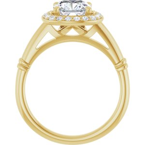 14K Yellow 7 mm Cushion Forever One™ Moissanite & 1/6 CTW Diamond Engagement Ring