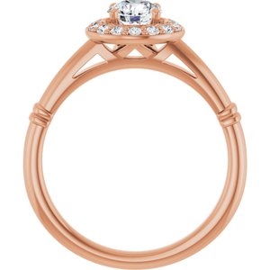 14K Rose 5 mm Round Forever One™ Moissanite & 1/8 CTW Diamond Engagement Ring