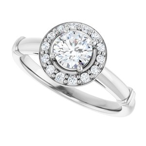 14K White 5 mm Round Forever Oneâ„¢ Moissanite & 1/8 CTW Diamond Engagement Ring  