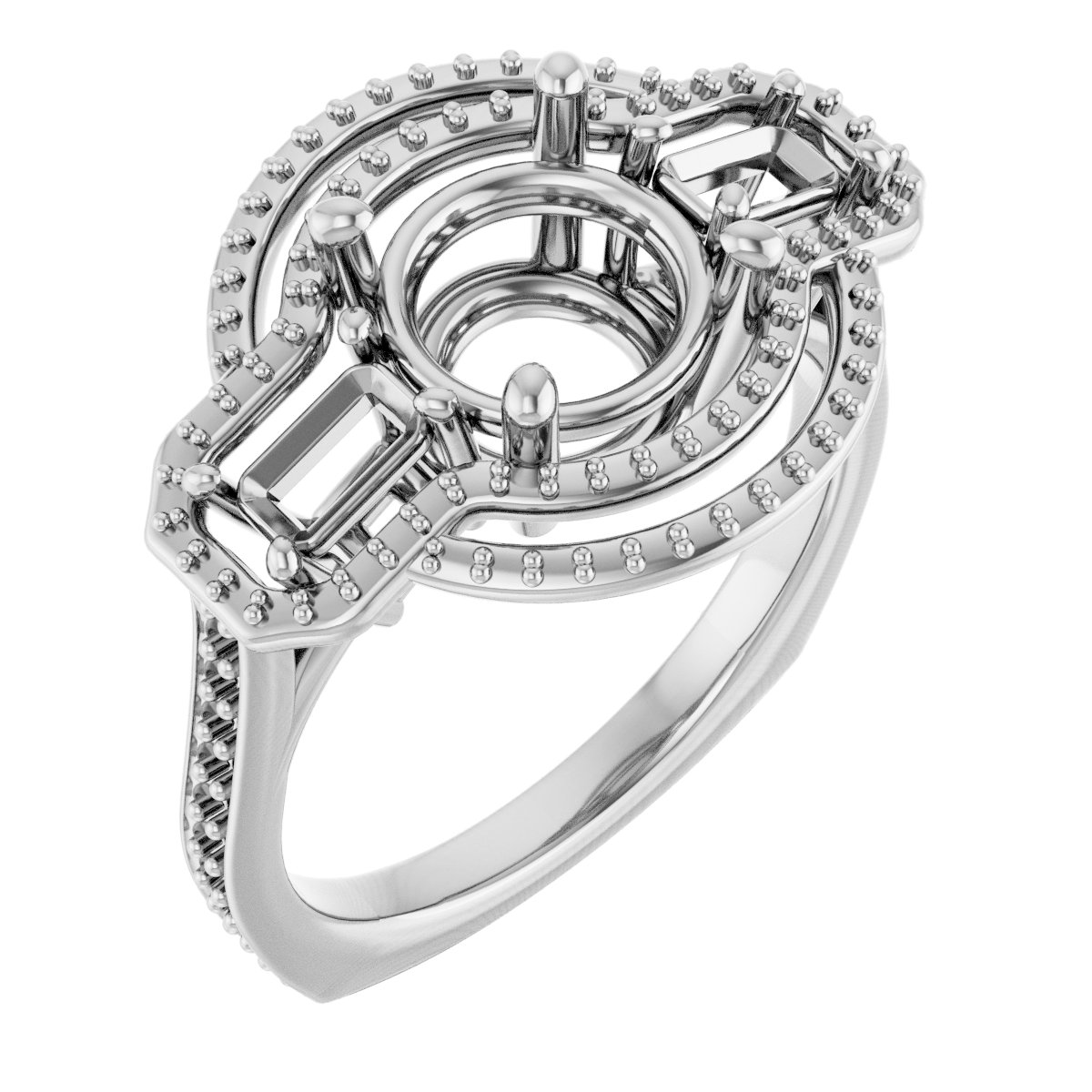 Three-Stone Halo-Style Engagement Ring