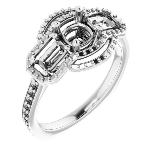 Three-Stone Halo-Style Engagement Ring