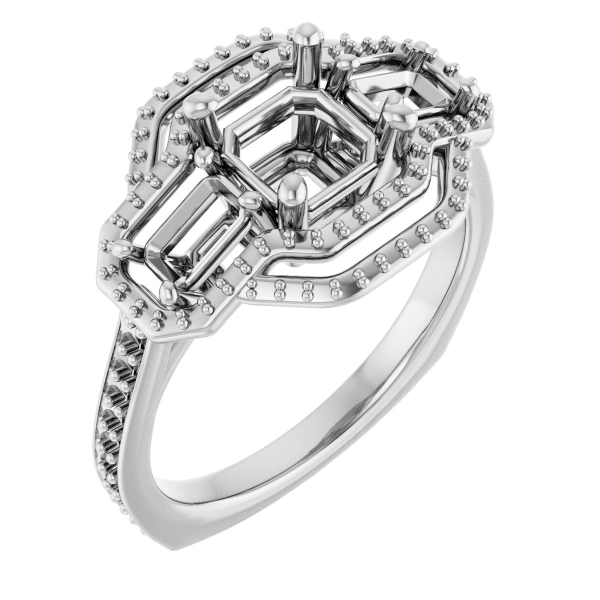 Three-Stone Halo-Style Engagement Ring