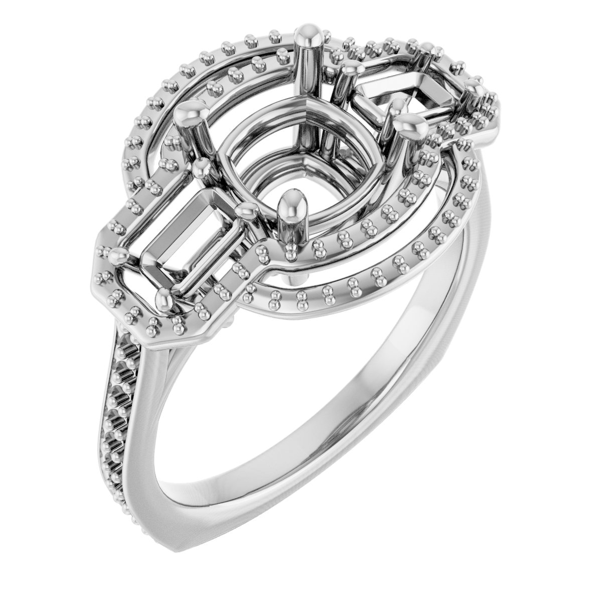 Three-Stone Halo-Style Engagement Ring