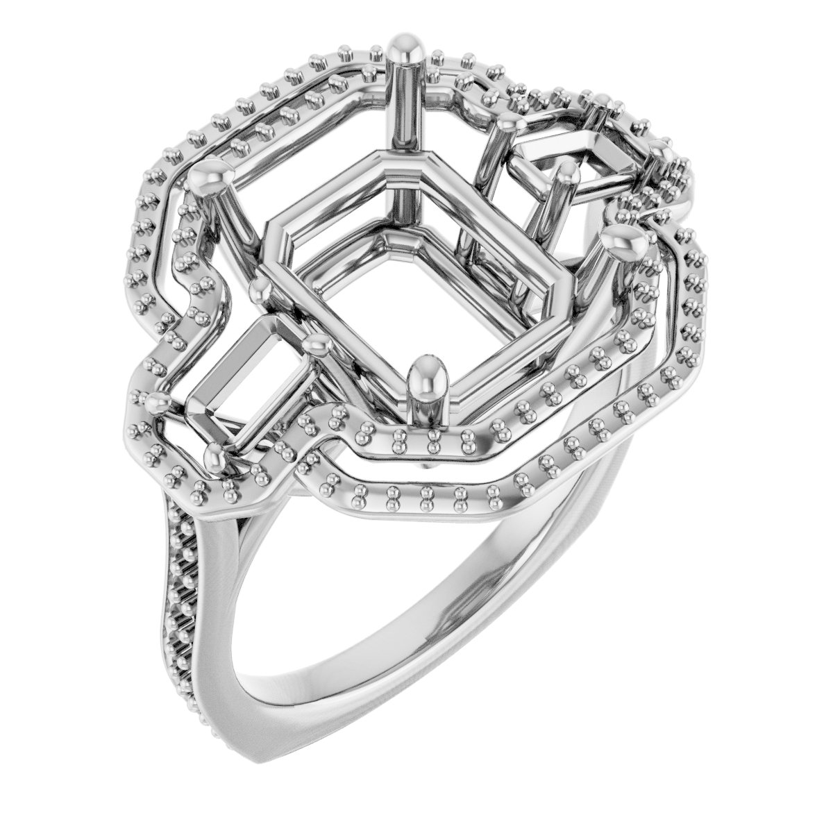 Three-Stone Halo-Style Engagement Ring
