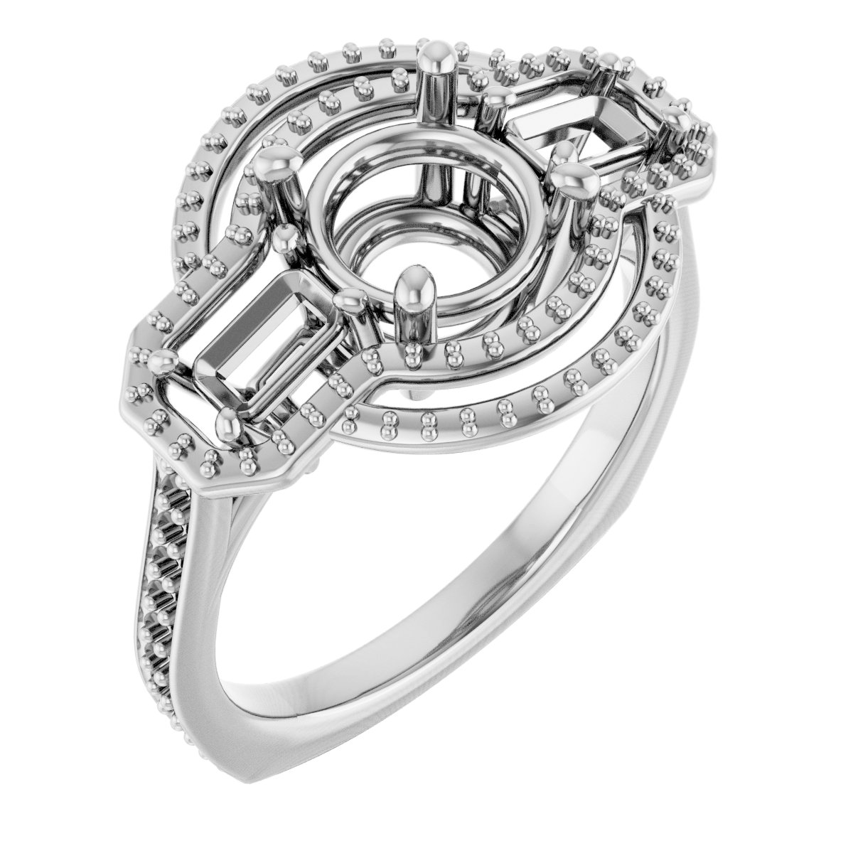Three-Stone Halo-Style Engagement Ring