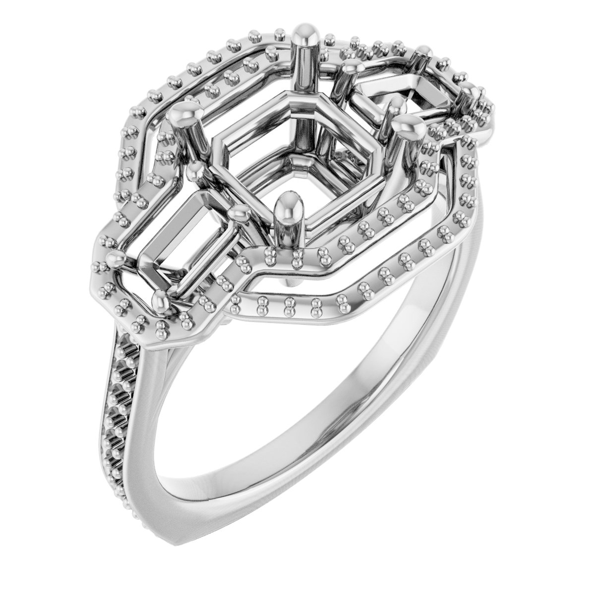 Three-Stone Halo-Style Engagement Ring