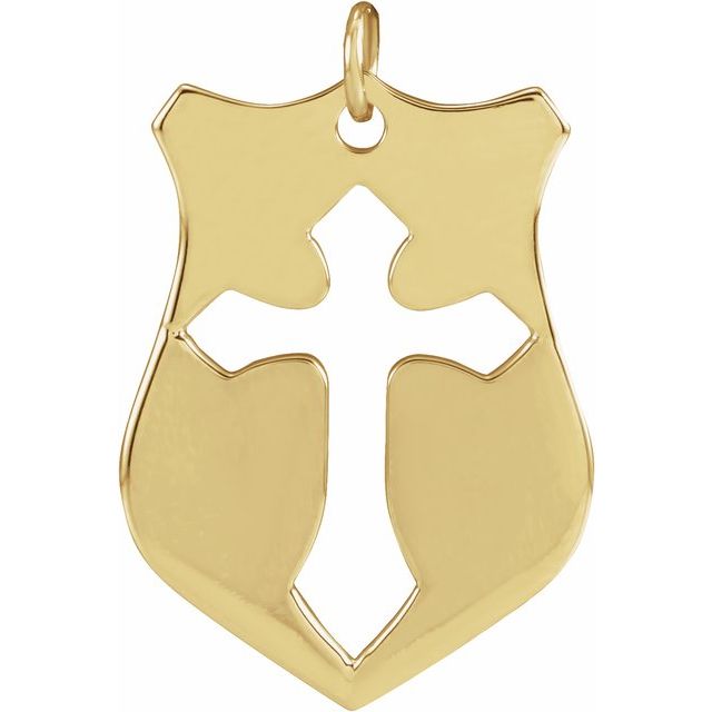 14K Yellow 20.7x15.4 mm Pierced Cross Shield Pendant