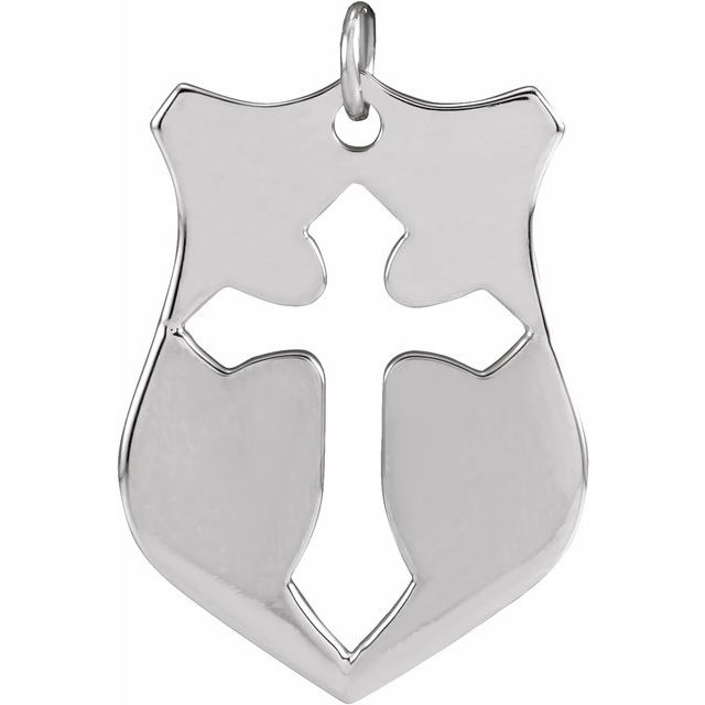 Sterling Silver 20.7x15.4 mm Pierced Cross Shield Pendant