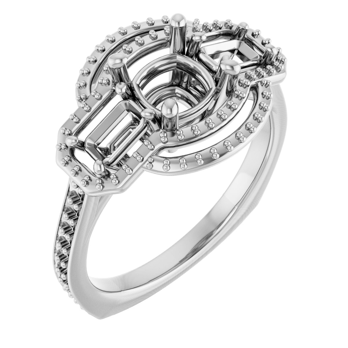Three-Stone Halo-Style Engagement Ring