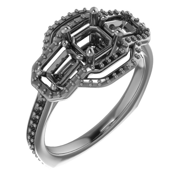 10x10 mm Square Three-Stone Halo-Style Engagement Ring Mounting