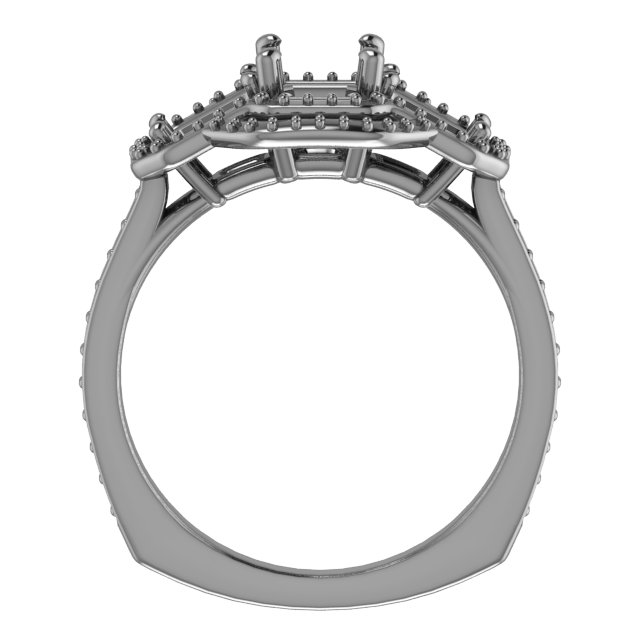10x10 mm Square Three-Stone Halo-Style Engagement Ring Mounting view 2