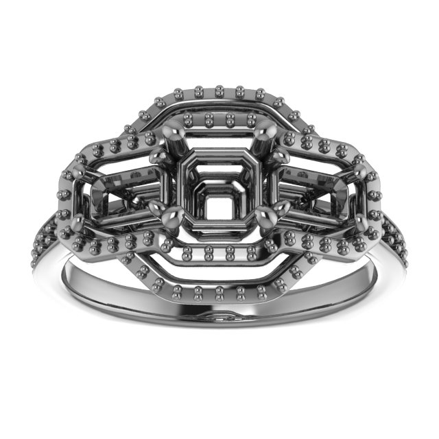 10x10 mm Square Three-Stone Halo-Style Engagement Ring Mounting view 3