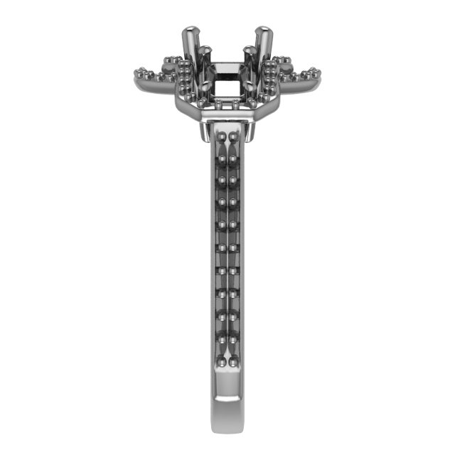 10x10 mm Square Three-Stone Halo-Style Engagement Ring Mounting view 4