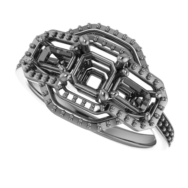 10x10 mm Square Three-Stone Halo-Style Engagement Ring Mounting view 5