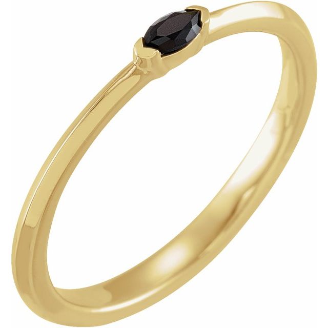 14K Yellow Natural Black Onyx Stackble Ring