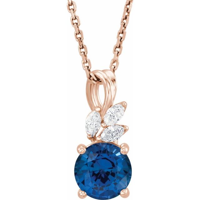 14K Rose Lab-Grown Blue Sapphire & 1/10 CTW Natural Diamond 16-18