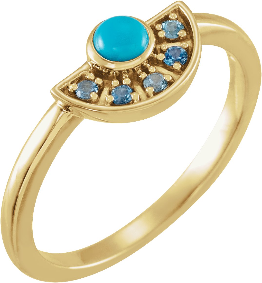 14K Yellow Natural Turquoise & Natural Aquamarine Fan Ring