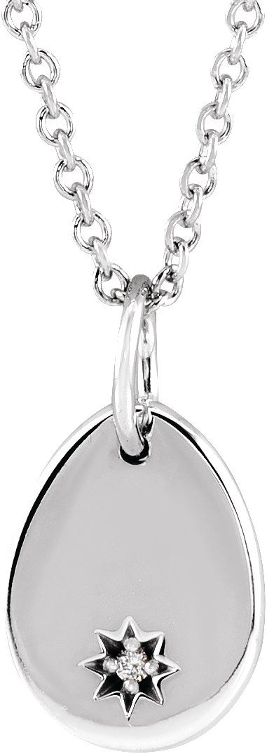 Sterling Silver .005 CT Natural Diamond Pear Starburst 16-18" Necklace