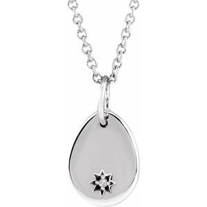 Sterling Silver .005 CT Natural Diamond Pear Starburst 16-18" Necklace