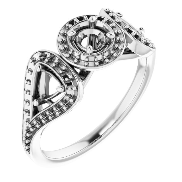 Three-Stone Halo-Style Engagement Ring