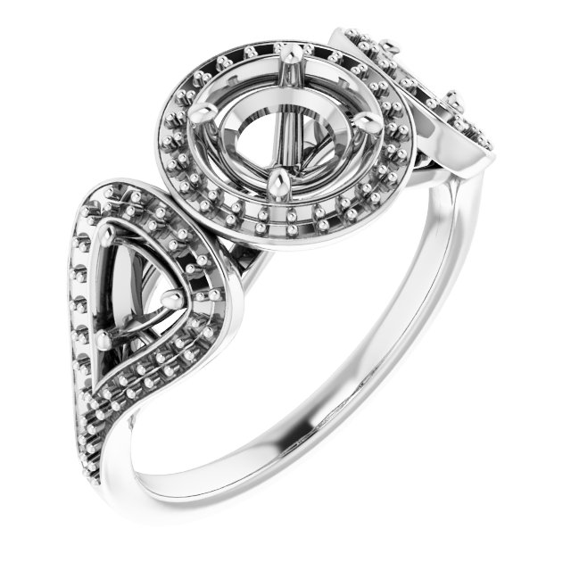 Three-Stone Halo-Style Engagement Ring