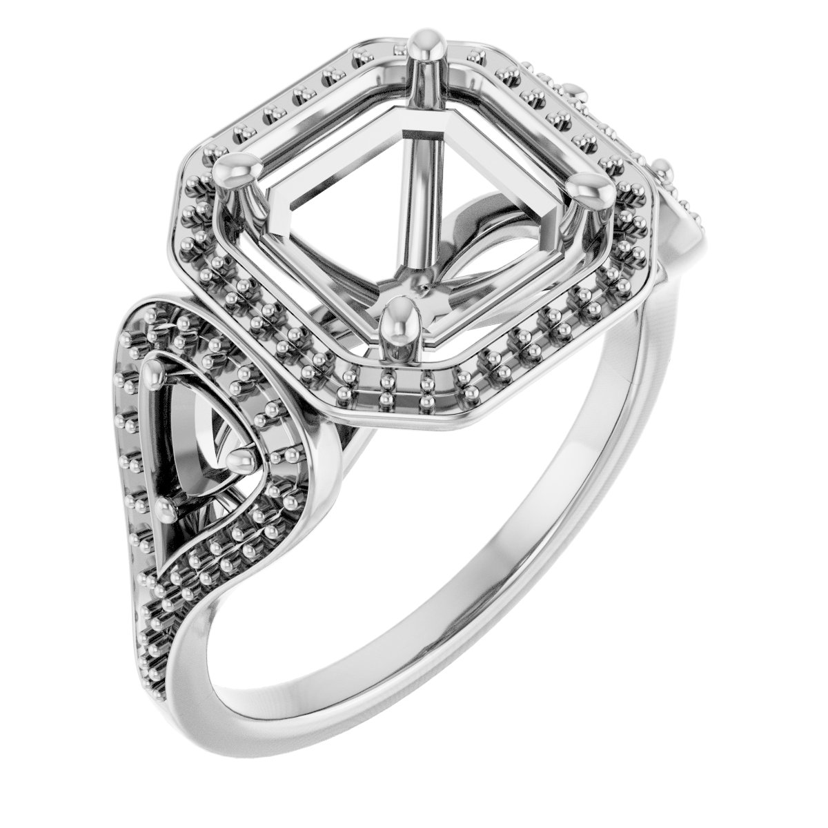 Three-Stone Halo-Style Engagement Ring