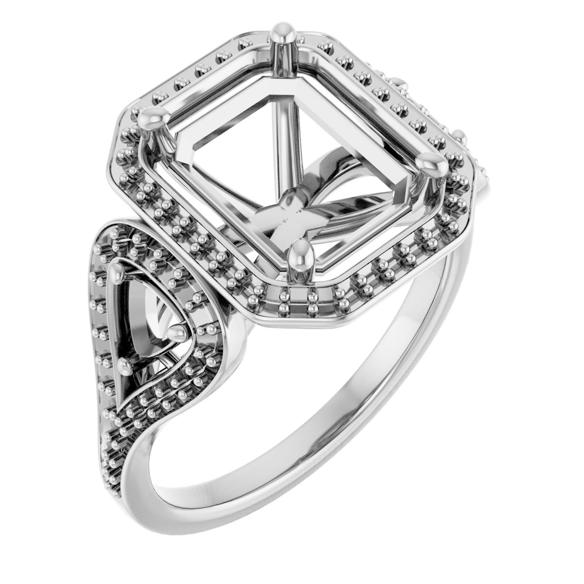 Three-Stone Halo-Style Engagement Ring