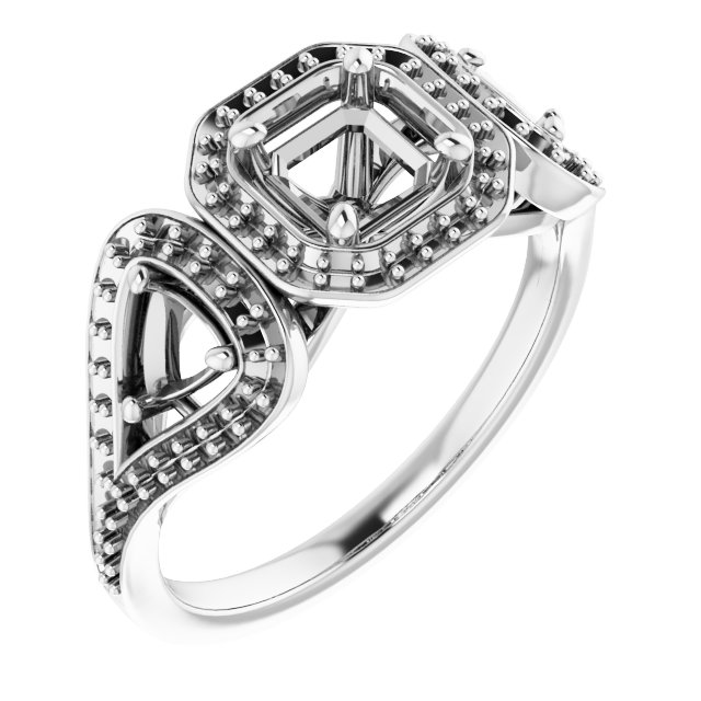 Three-Stone Halo-Style Engagement Ring