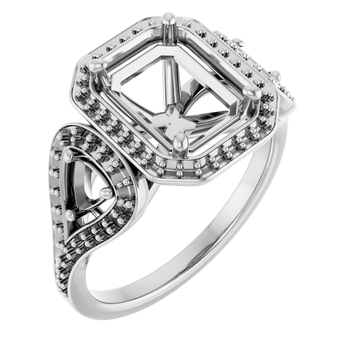 Three-Stone Halo-Style Engagement Ring