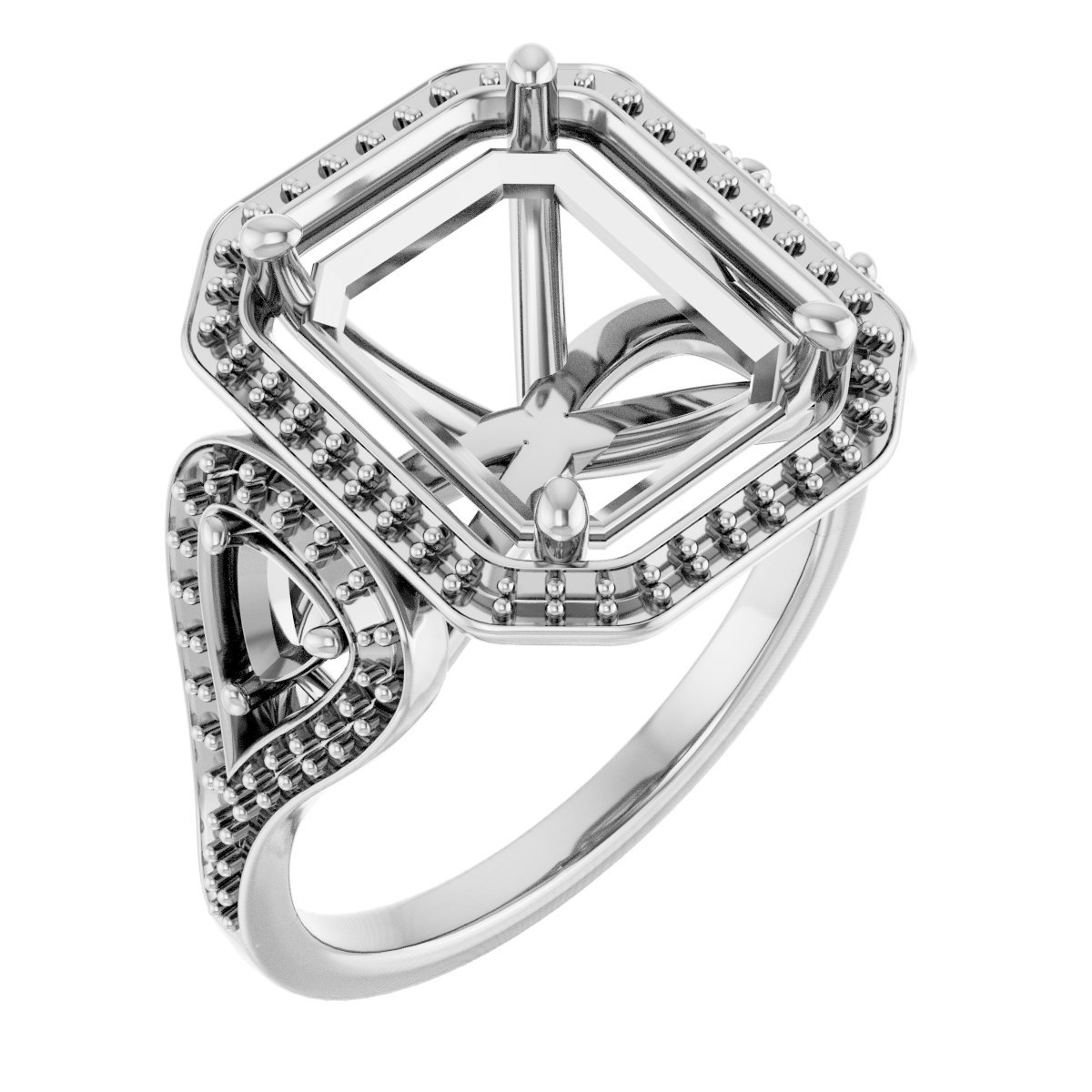 Three-Stone Halo-Style Engagement Ring