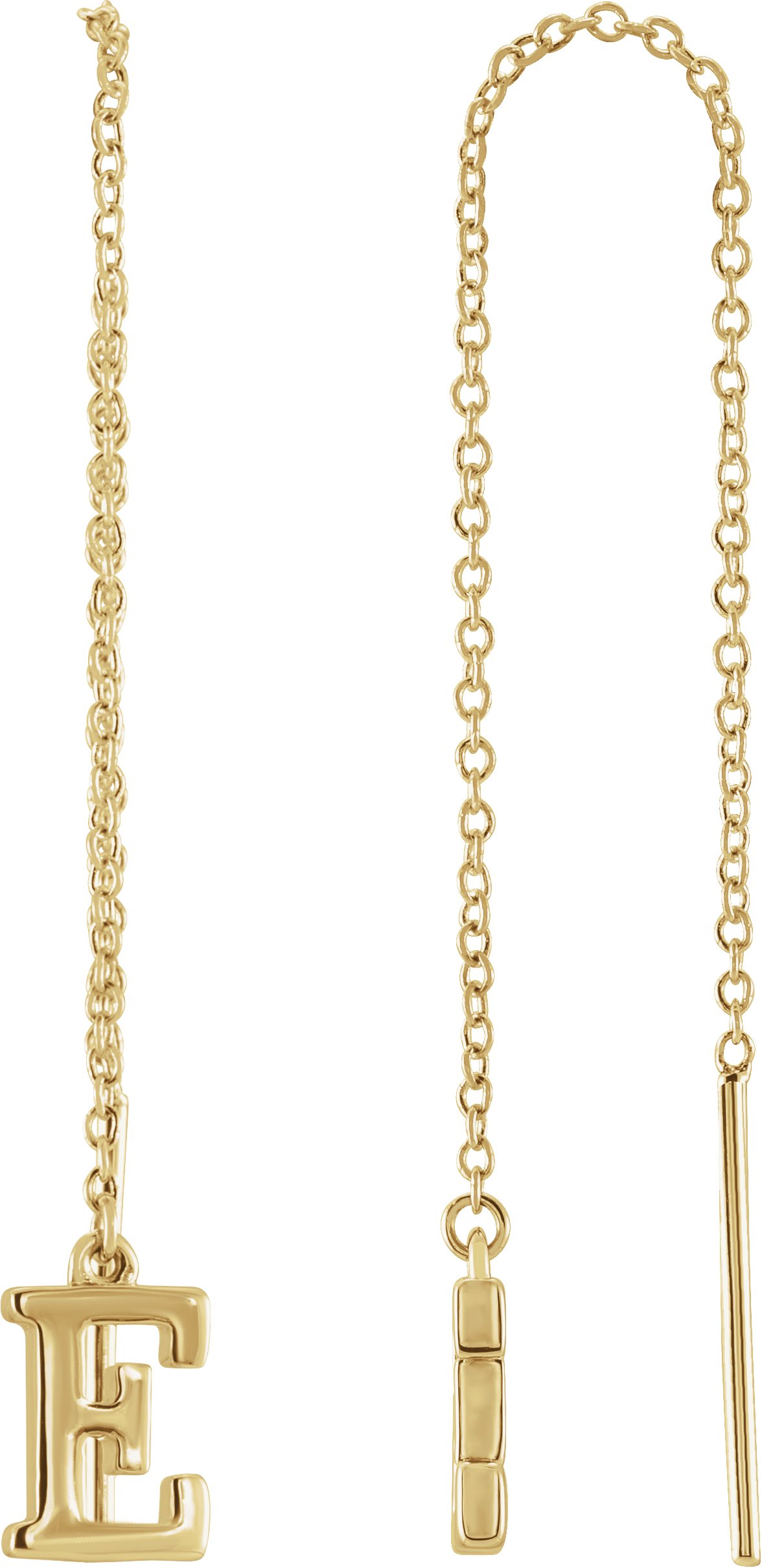 14K Yellow Single Initial E Chain Earring