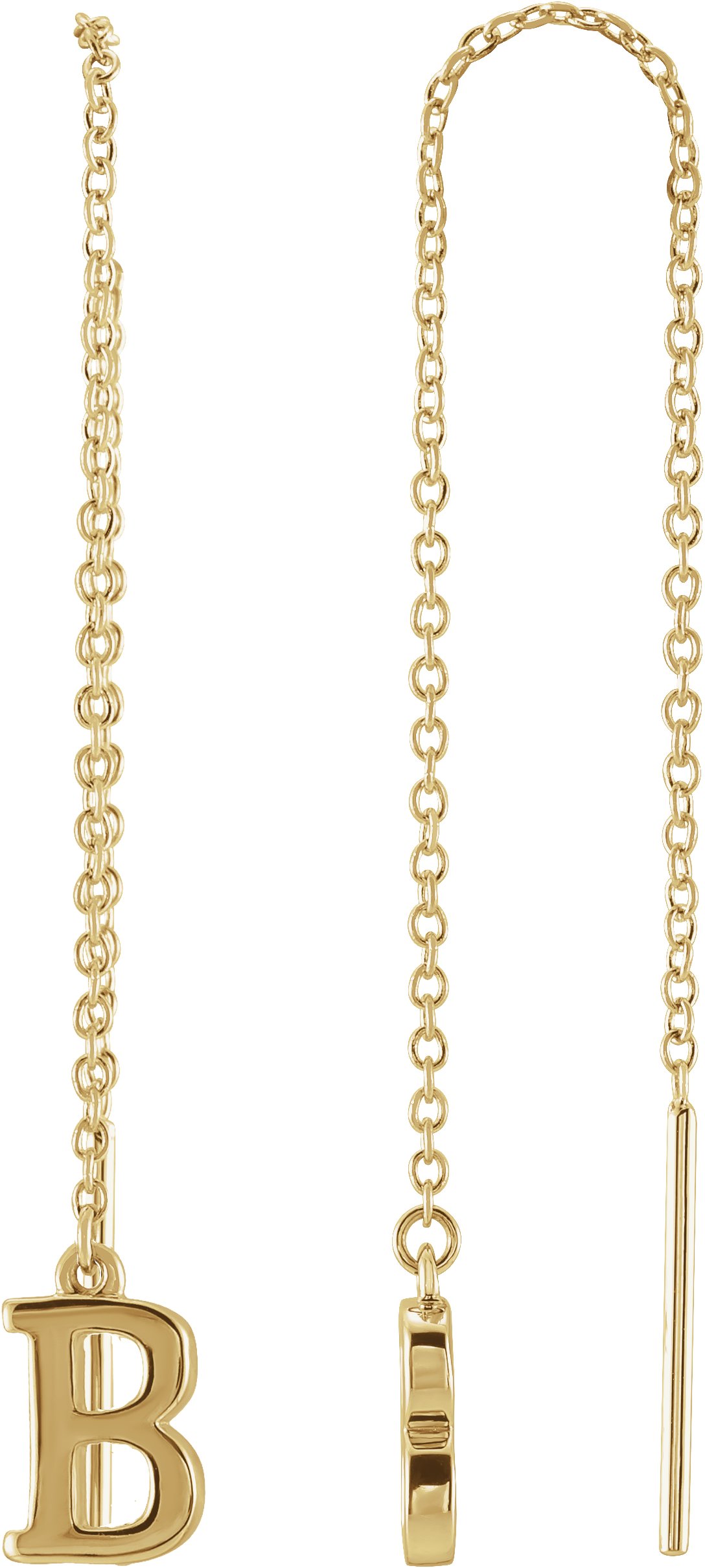 14K Yellow Single Initial B Chain Earring