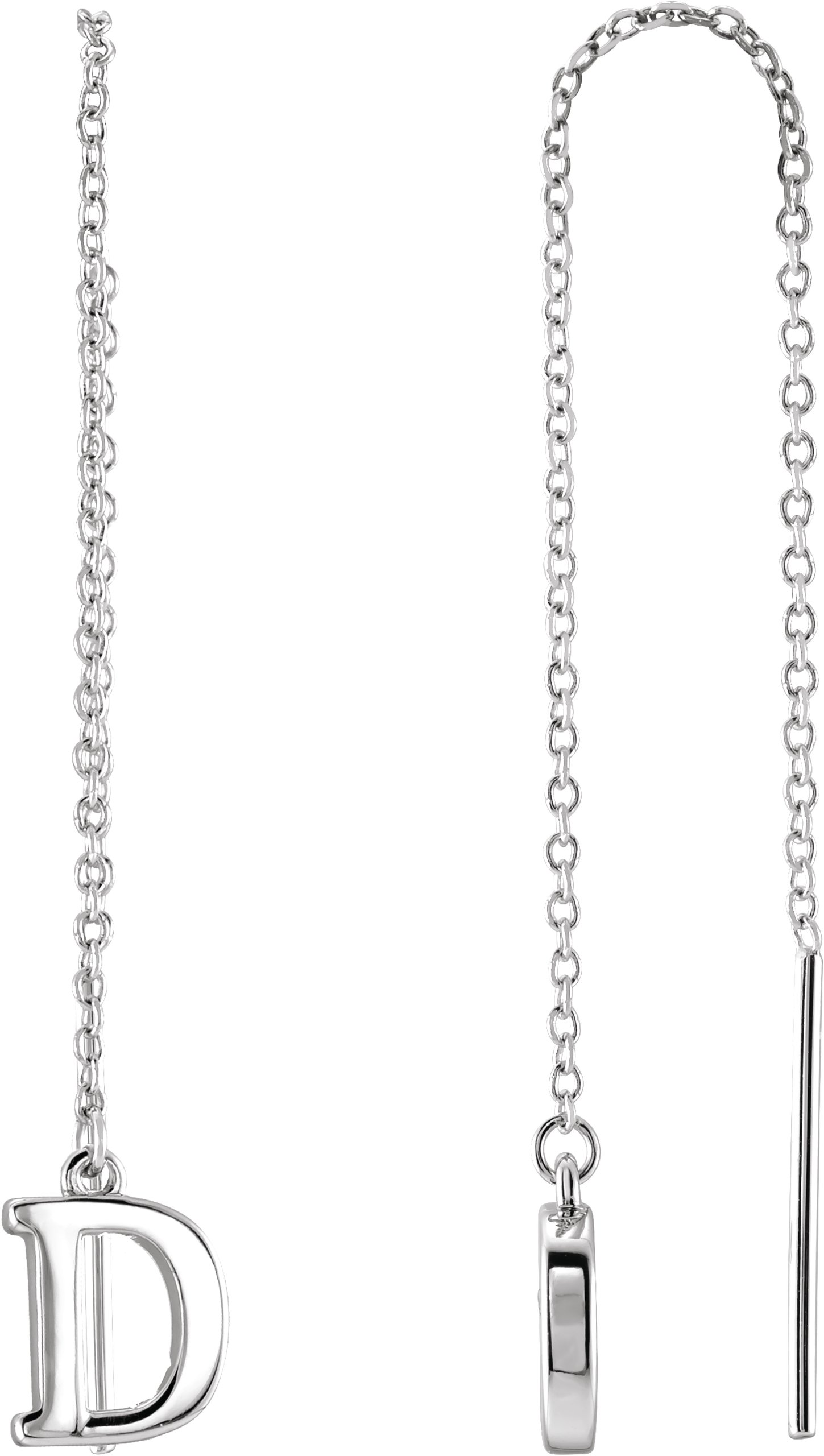 14K White Single Initial D Chain Earring