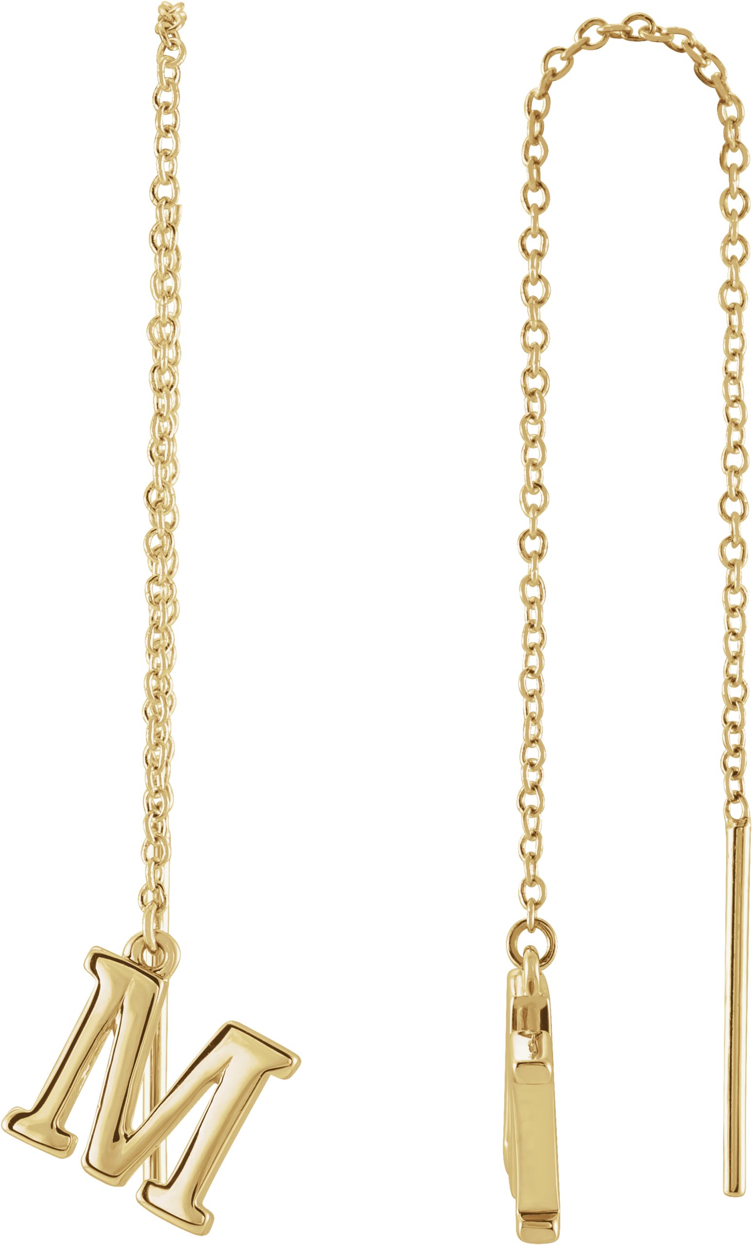 14K Yellow Single Initial M Chain Earring