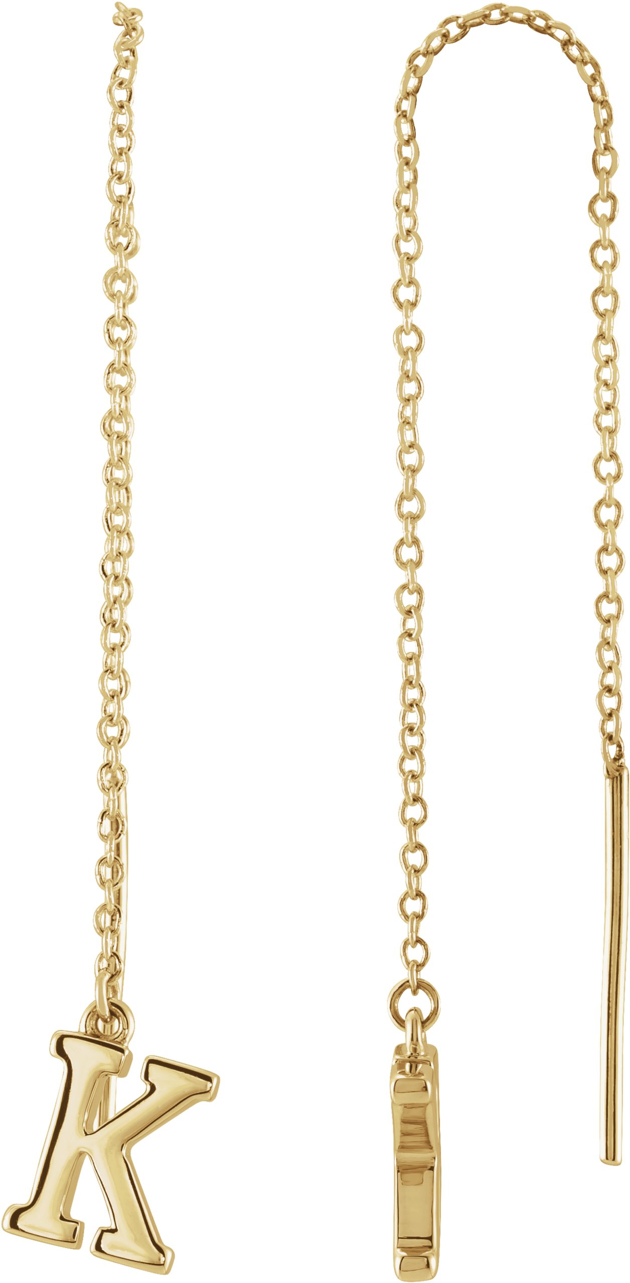 14K Yellow Single Initial K Chain Earring