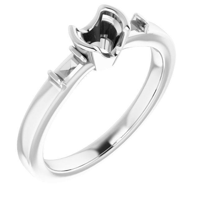 Half-Bezel Baguette Accented Engagement Ring