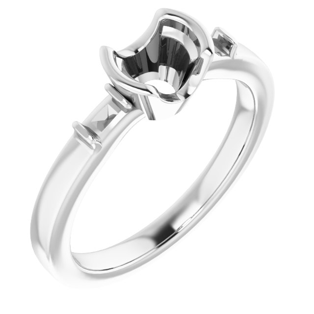 Half-Bezel Baguette Accented Engagement Ring
