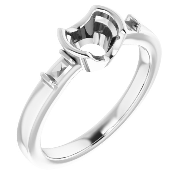 Half-Bezel Baguette Accented Engagement Ring