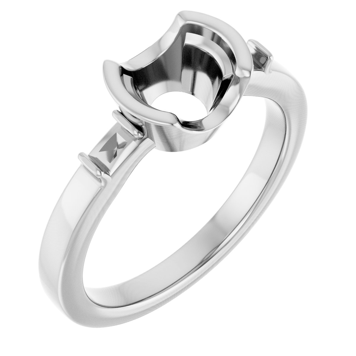 Half-Bezel Baguette Accented Engagement Ring