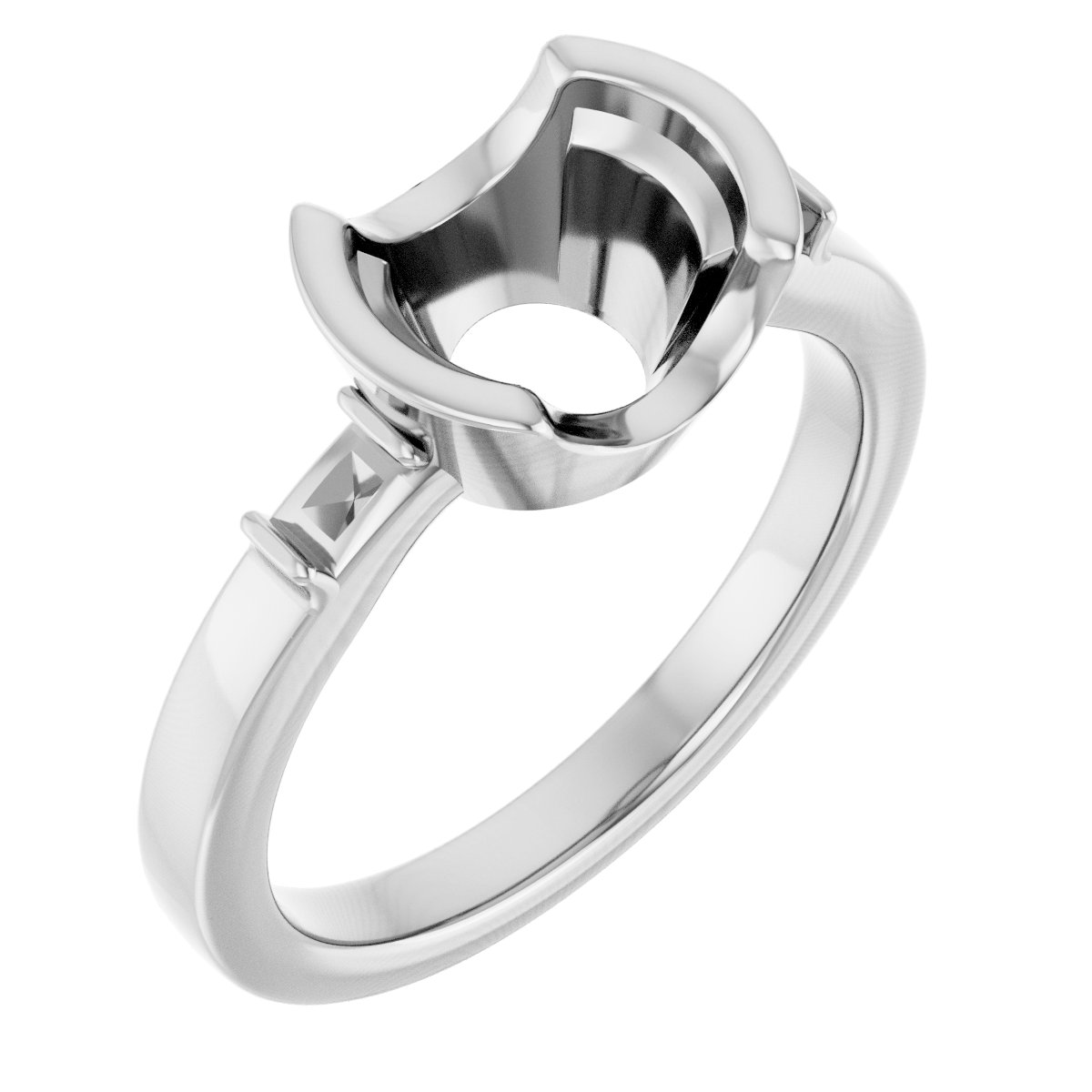 Half-Bezel Baguette Accented Engagement Ring