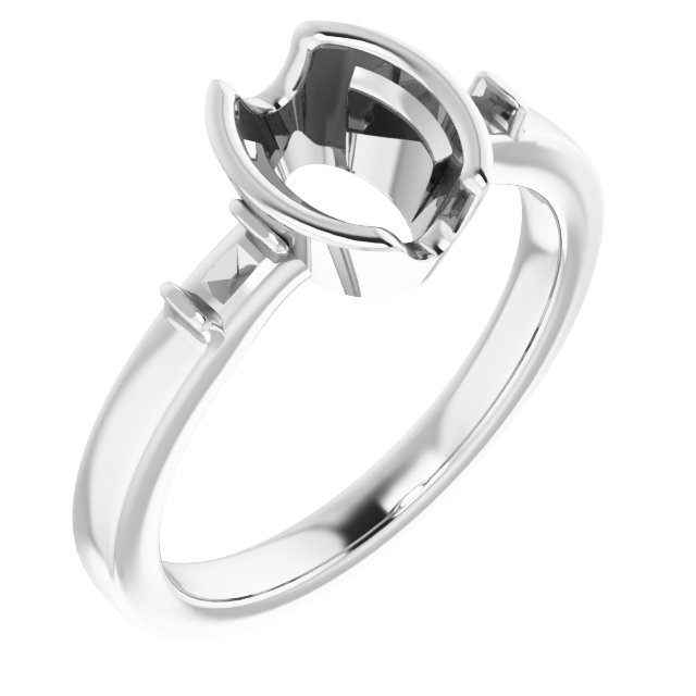 Half-Bezel Baguette Accented Engagement Ring
