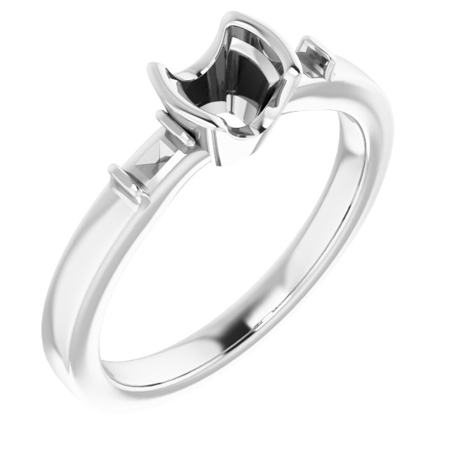 Half-Bezel Baguette Accented Engagement Ring