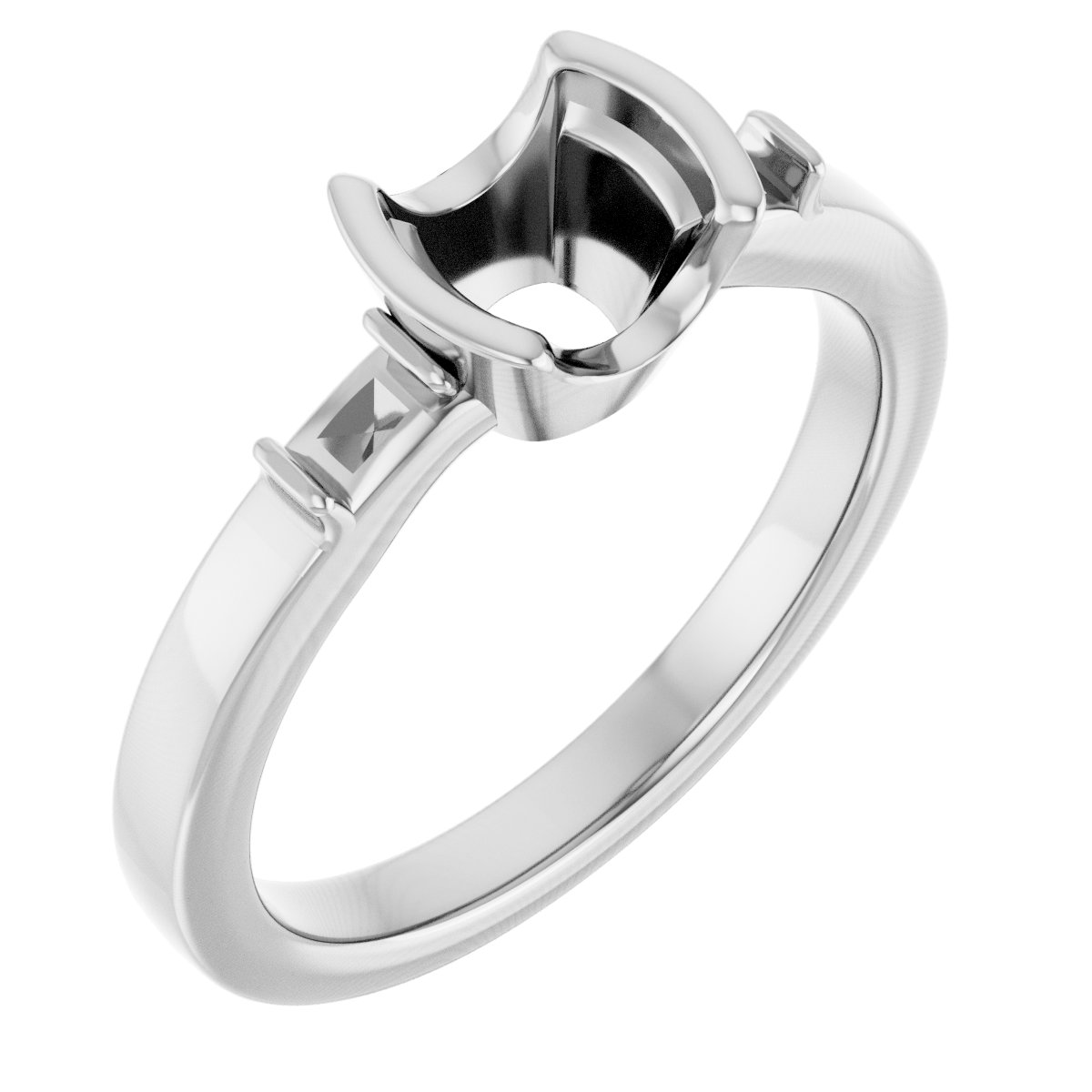 Half-Bezel Baguette Accented Engagement Ring