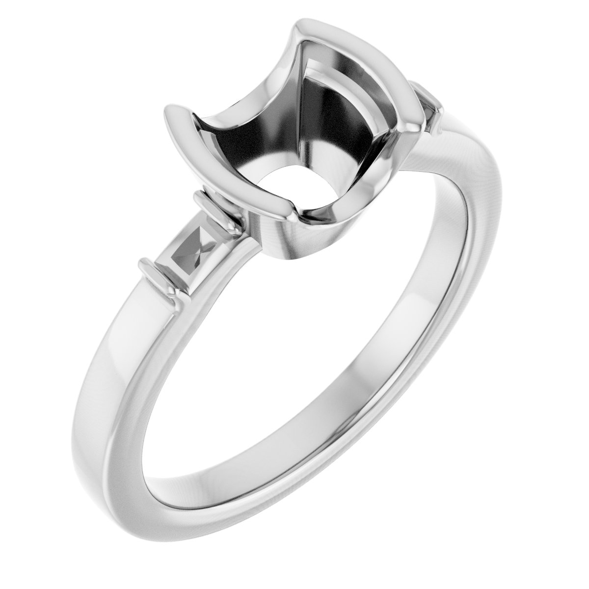 Half-Bezel Baguette Accented Engagement Ring