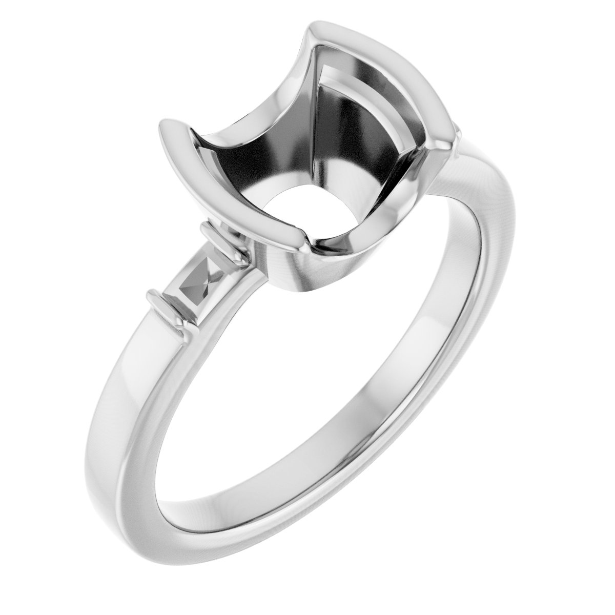 Half-Bezel Baguette Accented Engagement Ring
