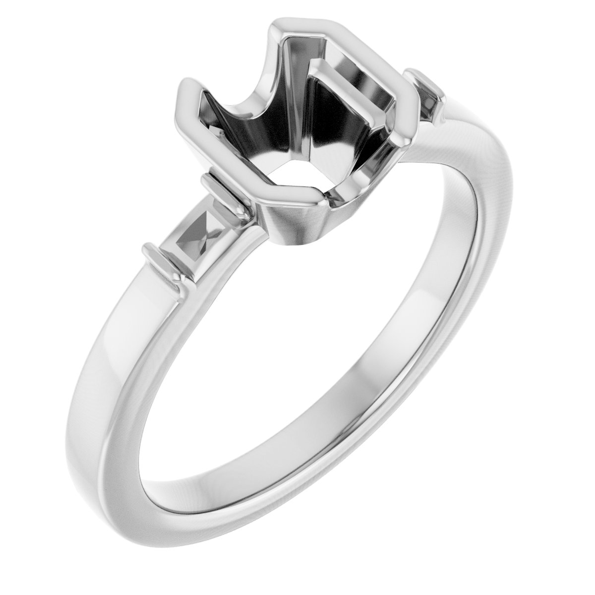 Half-Bezel Baguette Accented Engagement Ring