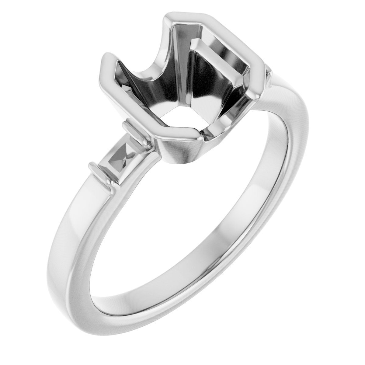 Half-Bezel Baguette Accented Engagement Ring
