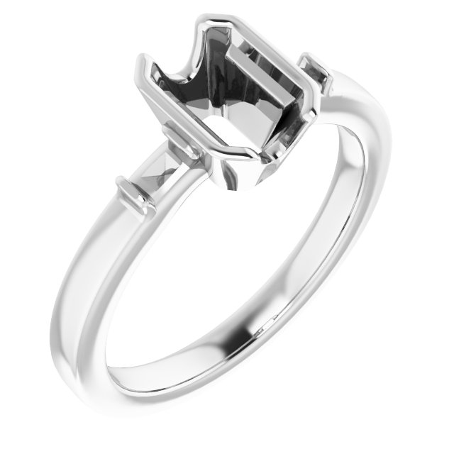 Half-Bezel Baguette Accented Engagement Ring