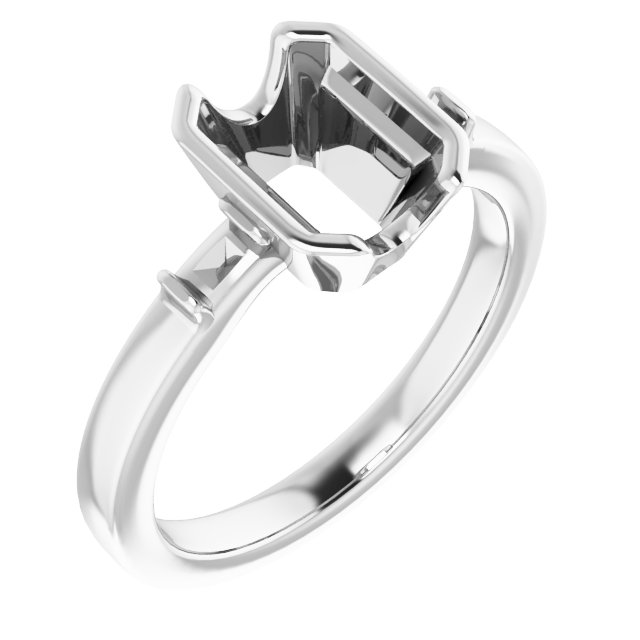 Half-Bezel Baguette Accented Engagement Ring